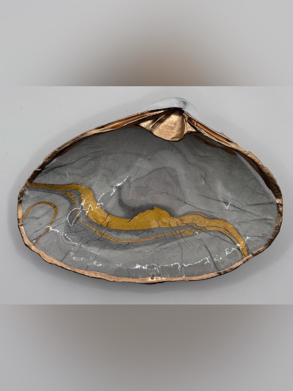 Gold-Accent Gray Decorative Home Accent Shell Trinket Dish - Picture 3 of 4